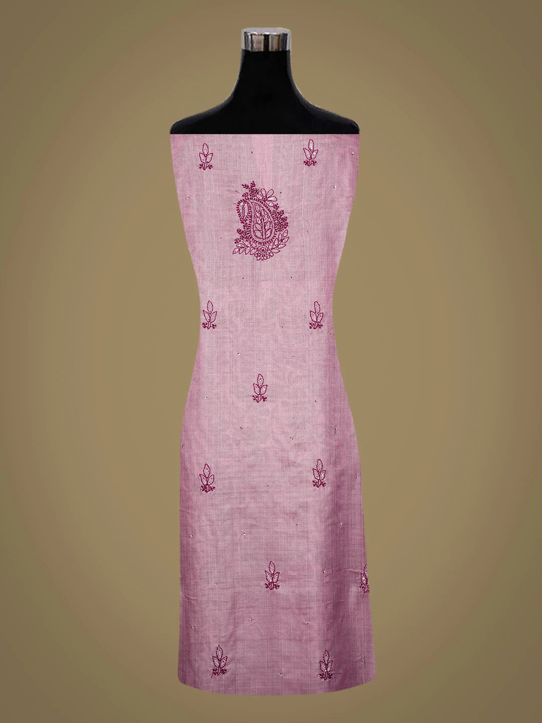 Ada Hand Embroidered Onion Pink Silk Lucknowi Chikankari Unstitched Suit Piece With Cutdana Work 01A626880