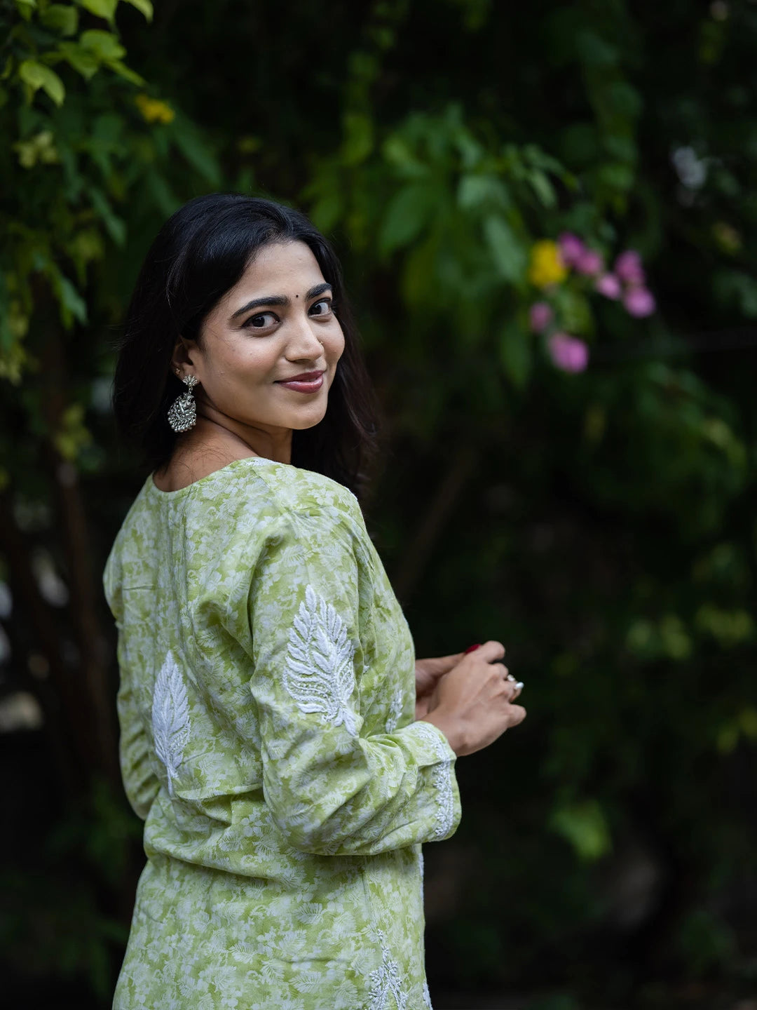 Ada Hand Embroidered Green Cotton Lucknow Chikankari Straight  Kurta A411378