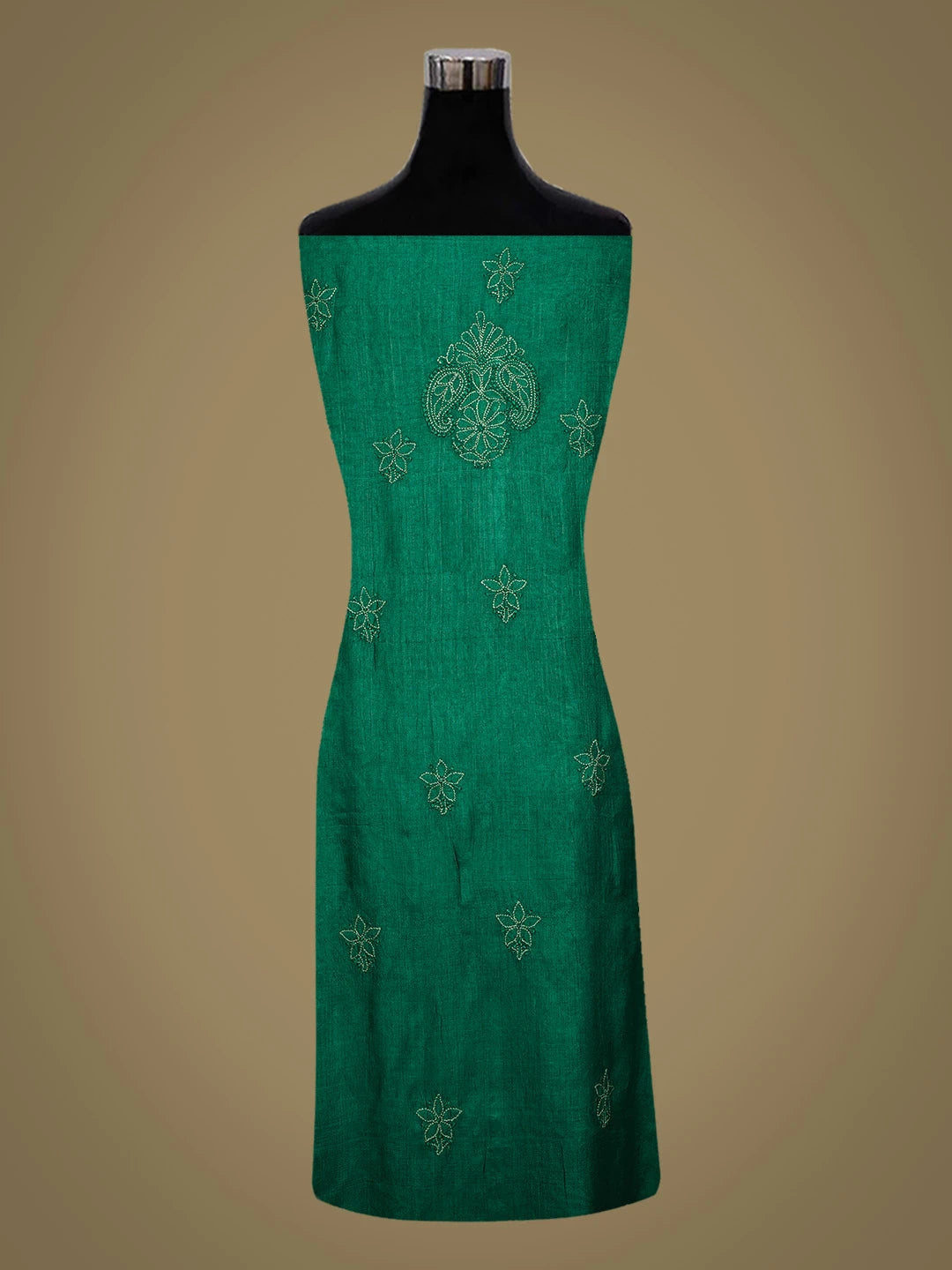 Ada Hand Embroidered Green Silk Lucknowi Chikankari Unstitched Suit Piece 01A691876