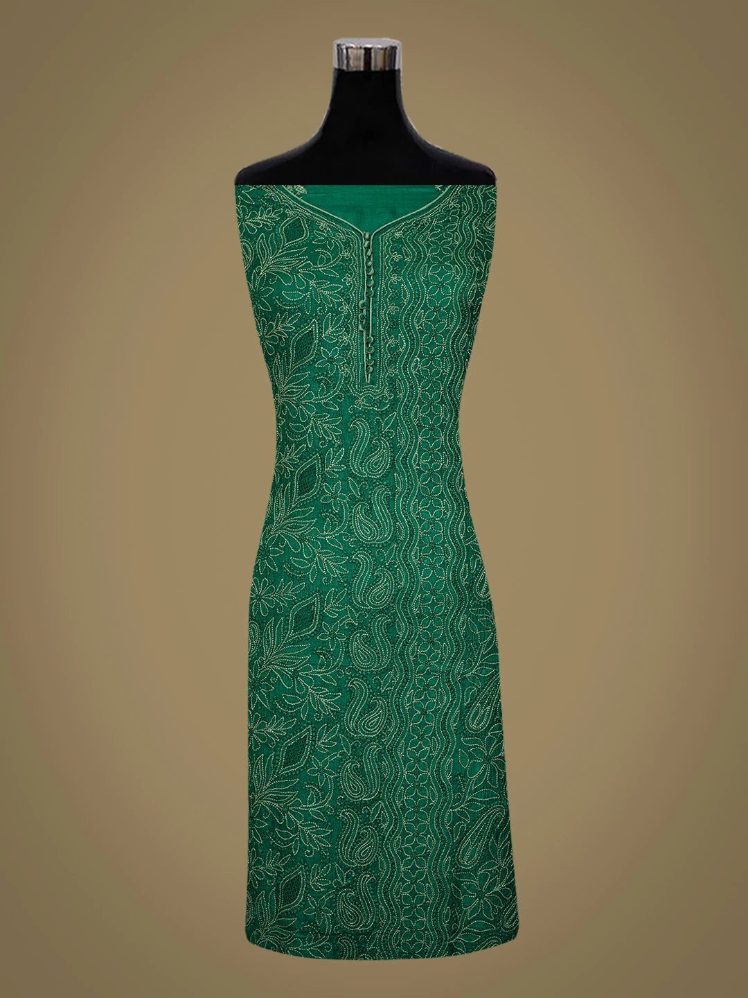 Ada Hand Embroidered Green Silk Lucknowi Chikankari Unstitched Suit Piece 01A691876