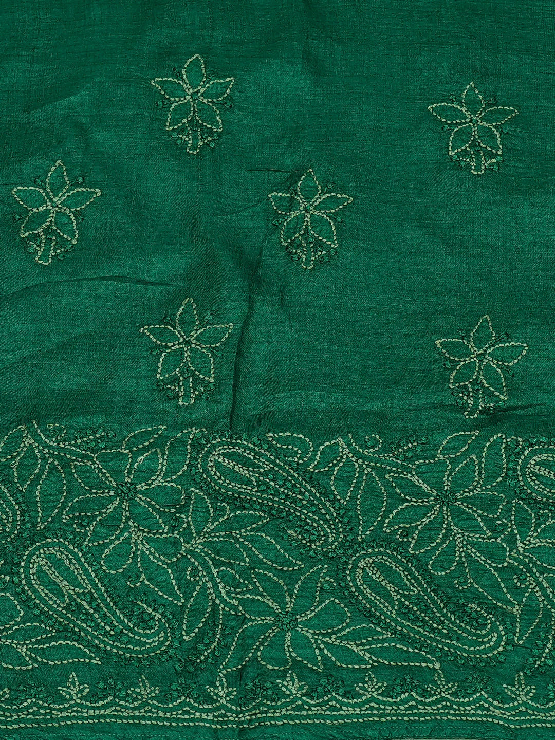 Ada Hand Embroidered Green Silk Lucknowi Chikankari Unstitched Suit Piece 01A691876
