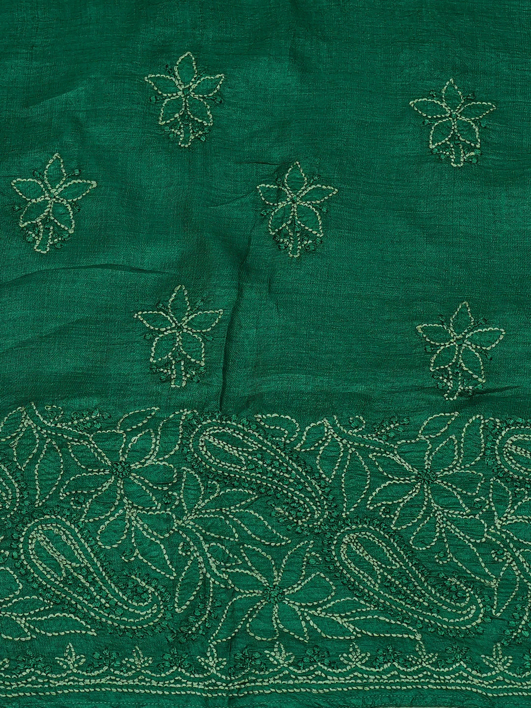 Ada Hand Embroidered Green Silk Lucknowi Chikankari Unstitched Suit Piece 01A691876