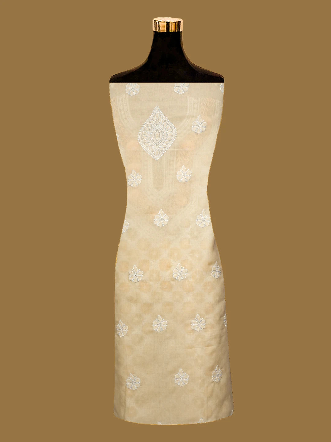 Ada Hand Embroidered Light Fawn Cotton Lucknowi Chikankari Unstitched Suit Piece With Sequins Work 01A651515