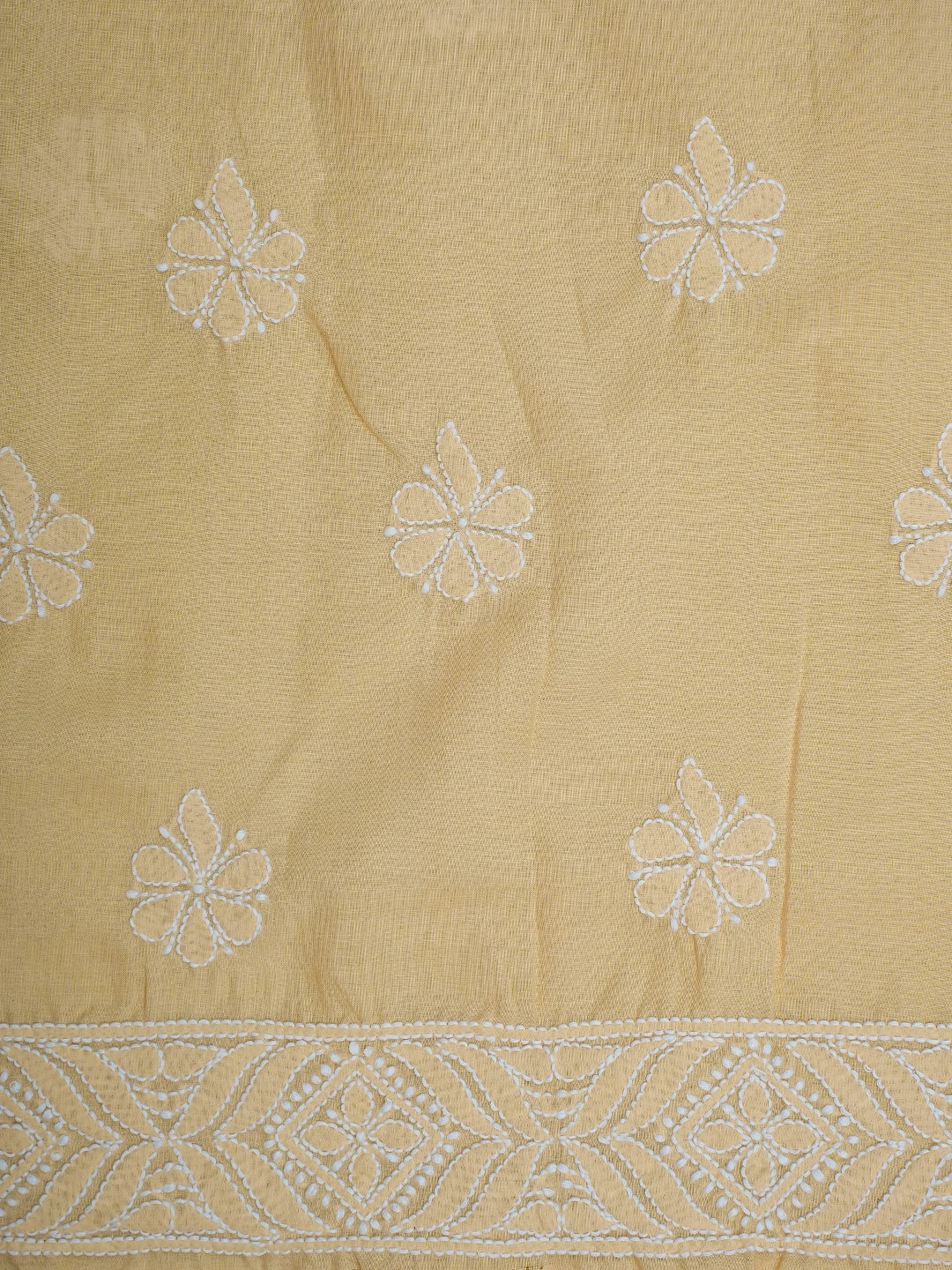 Ada Hand Embroidered Light Fawn Cotton Lucknowi Chikankari Unstitched Suit Piece With Sequins Work 01A651515