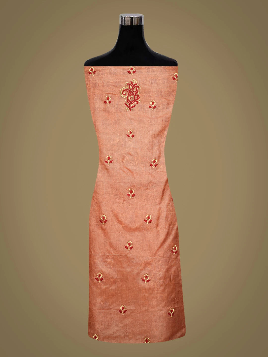 Ada Hand Embroidered Chestnut Brown  Silk Lucknowi Chikankari Unstitched Suit Piece 01A540043