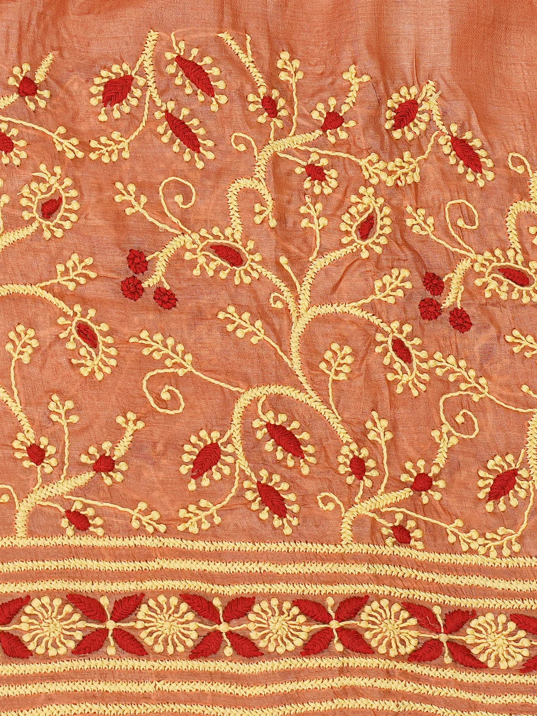 Ada Hand Embroidered Chestnut Brown  Silk Lucknowi Chikankari Unstitched Suit Piece 01A540043