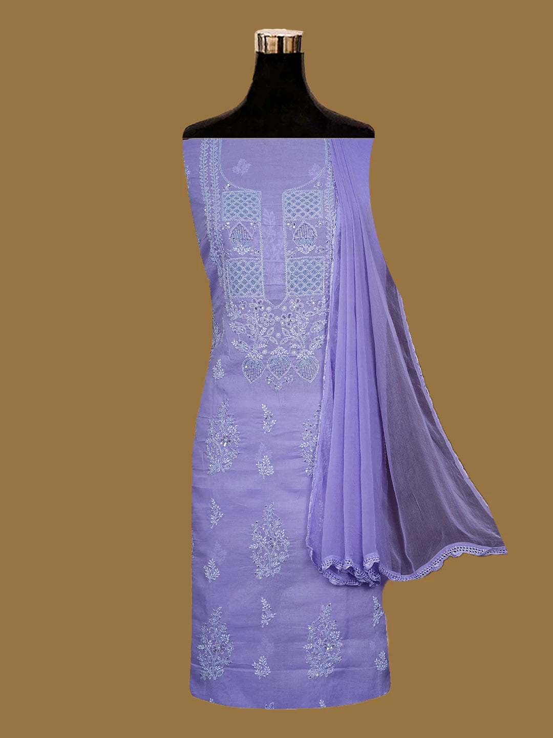 Ada Hand Embroidered Mauve Cotton Lucknowi Chikankari Unstitched Suit Piece With Cutdana Work 01A678390