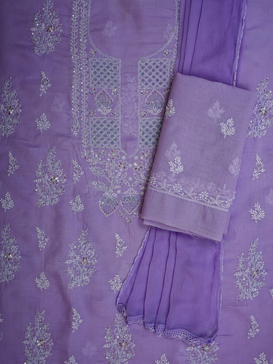 Ada Hand Embroidered Mauve Cotton Lucknowi Chikankari Unstitched Suit Piece With Cutdana Work 01A678390