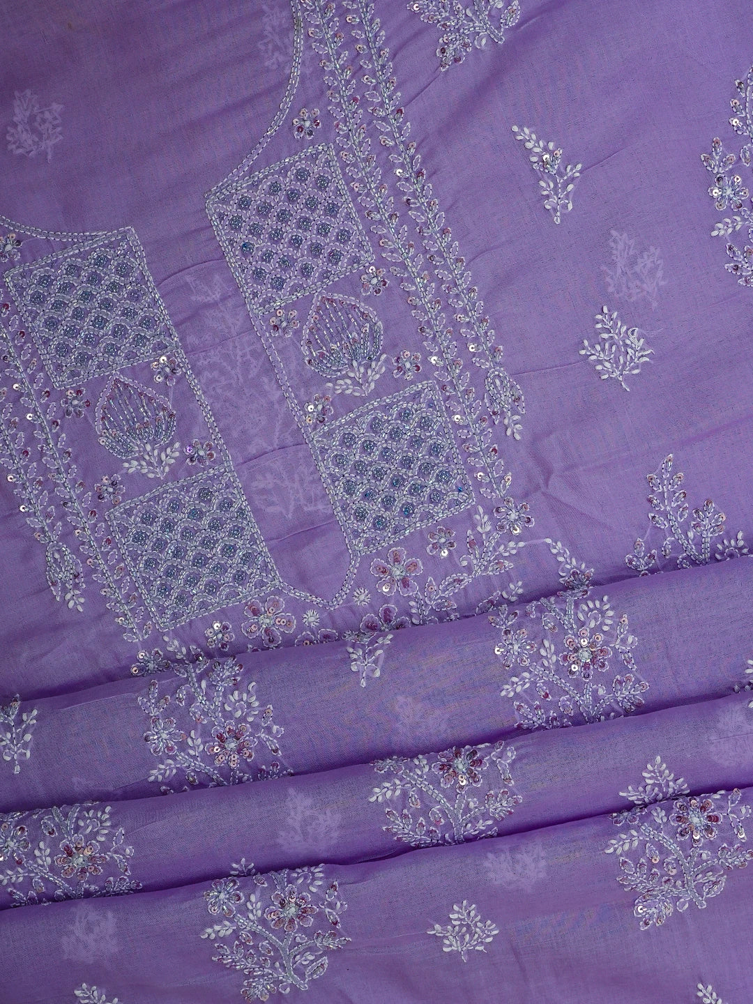 Ada Hand Embroidered Mauve Cotton Lucknowi Chikankari Unstitched Suit Piece With Cutdana Work 01A678390