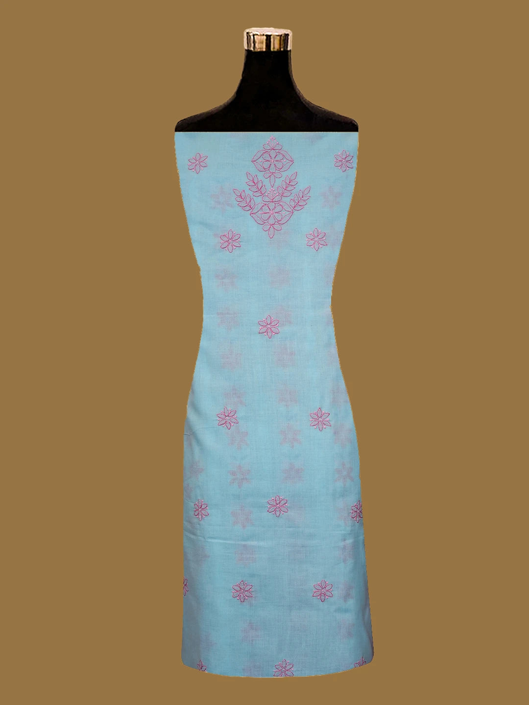 Ada Hand Embroidered Blue Cotton Lucknowi Chikankari Unstitched Suit Piece 01A678242