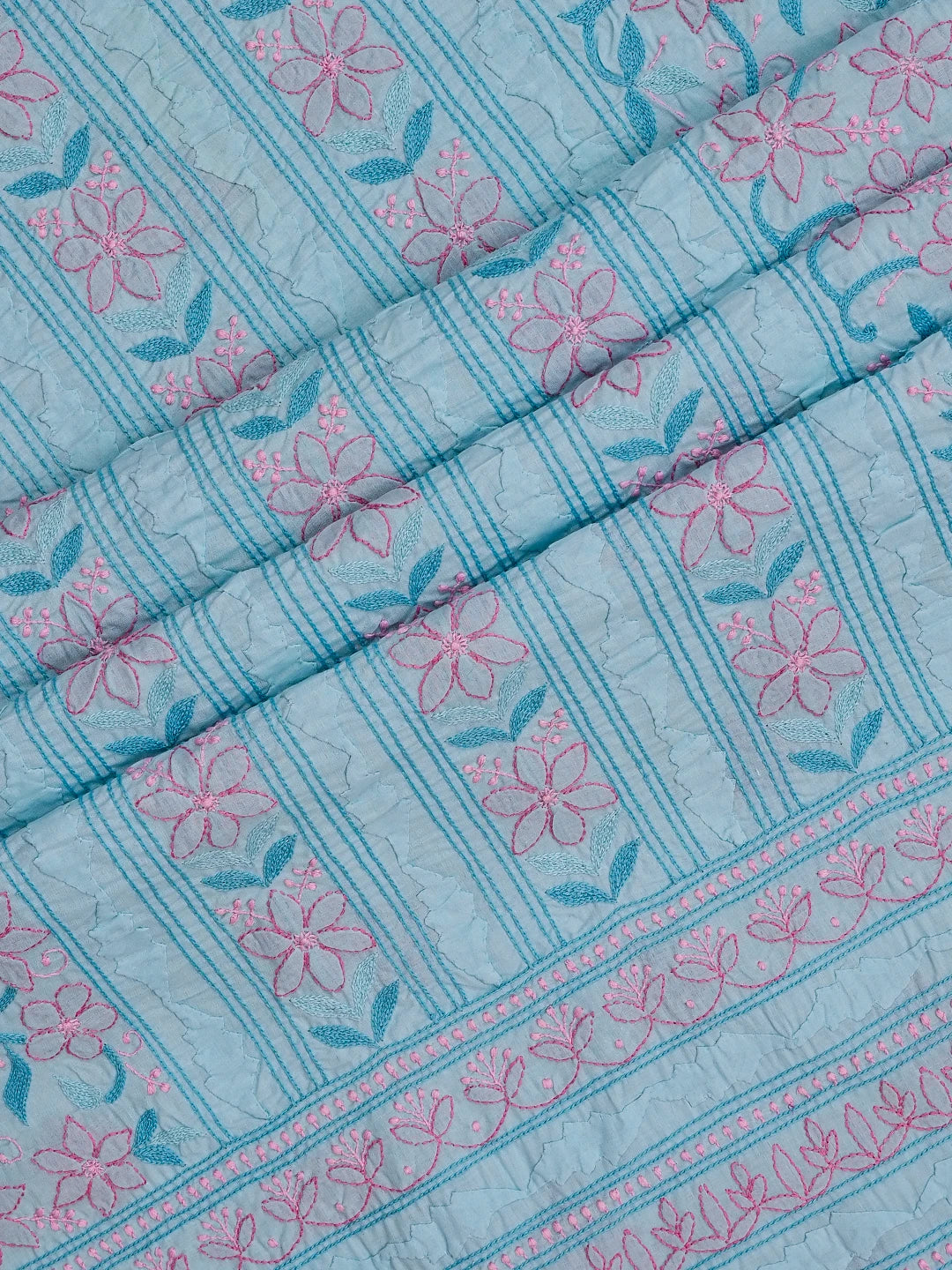 Ada Hand Embroidered Blue Cotton Lucknowi Chikankari Unstitched Suit Piece 01A678242