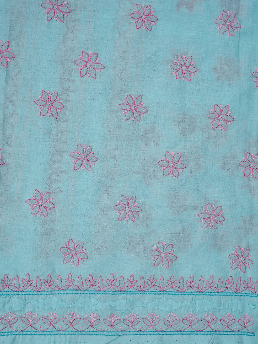 Ada Hand Embroidered Blue Cotton Lucknowi Chikankari Unstitched Suit Piece 01A678242