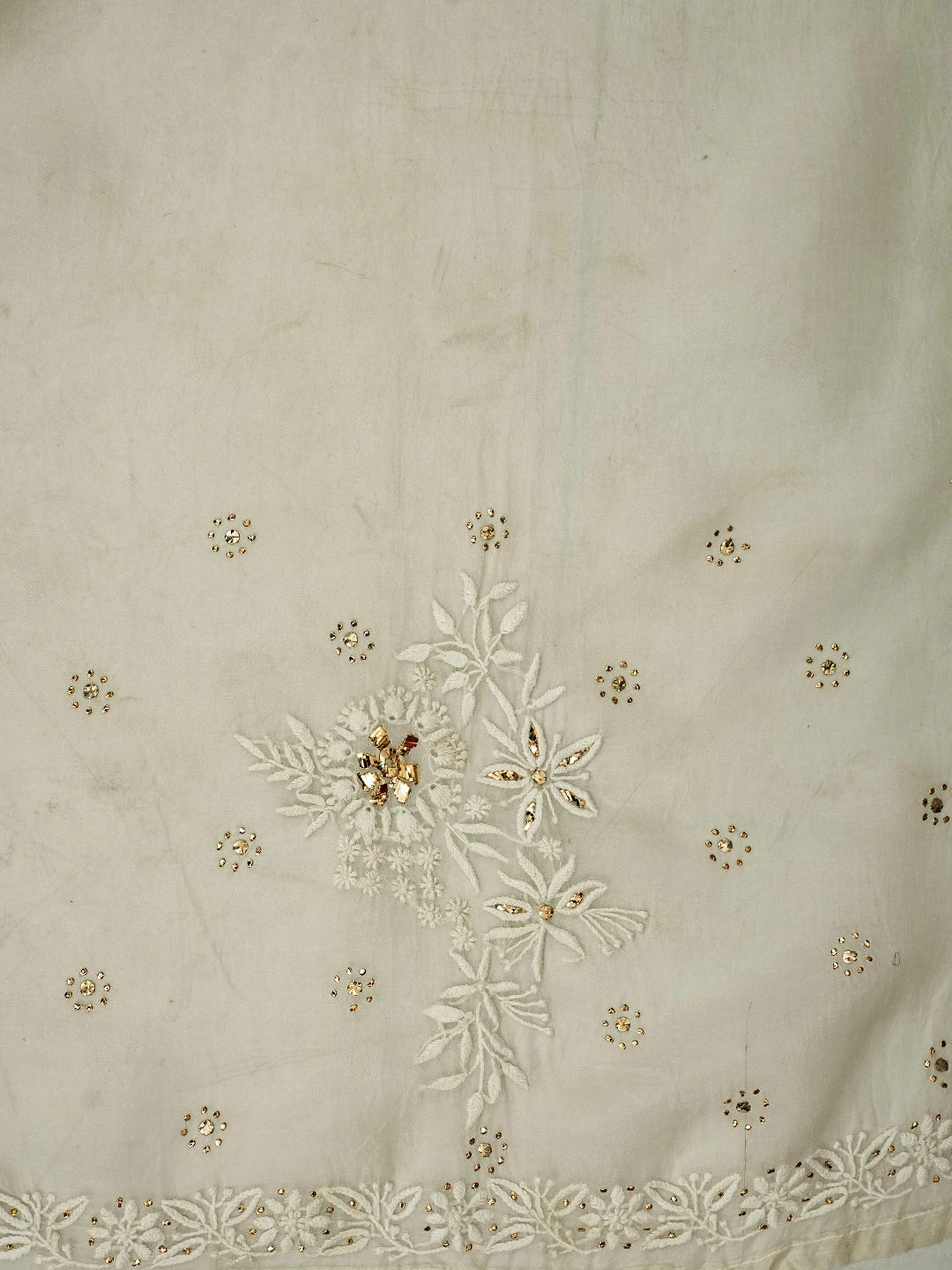 Ada Hand Embroidered Ivory White Organza Lucknowi Chikankari Semi-Stitched Anarkali Kurta Dupatta Set With Mukaish Work 01A414393