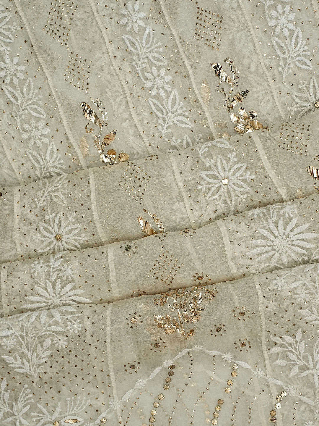Ada Hand Embroidered Ivory White Organza Lucknowi Chikankari Semi-Stitched Anarkali Kurta Dupatta Set With Mukaish Work 01A414393