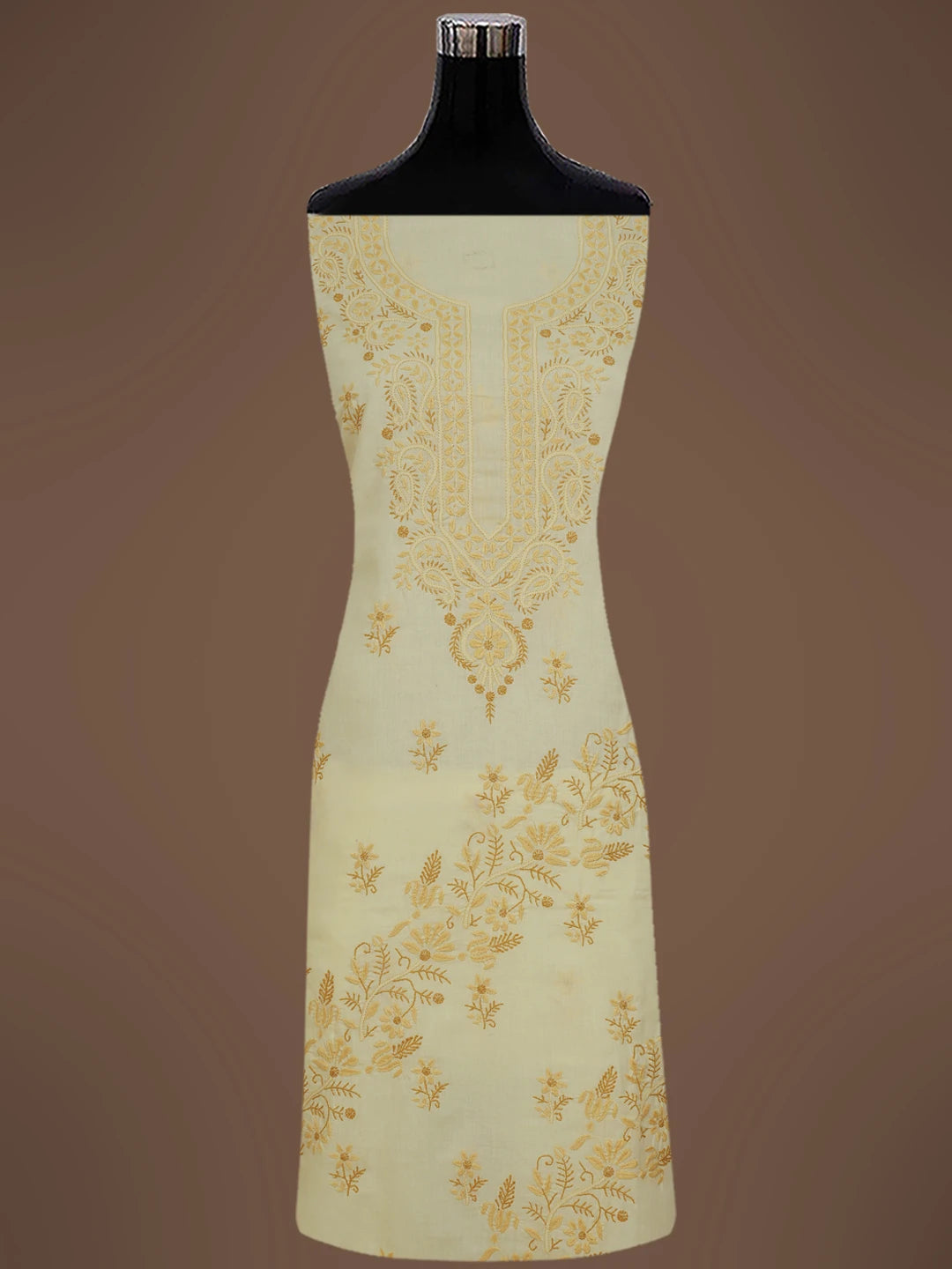 Ada Hand Embroidered Fawn Cotton Lucknowi Chikankari Unstitched Suit Piece 01A633642