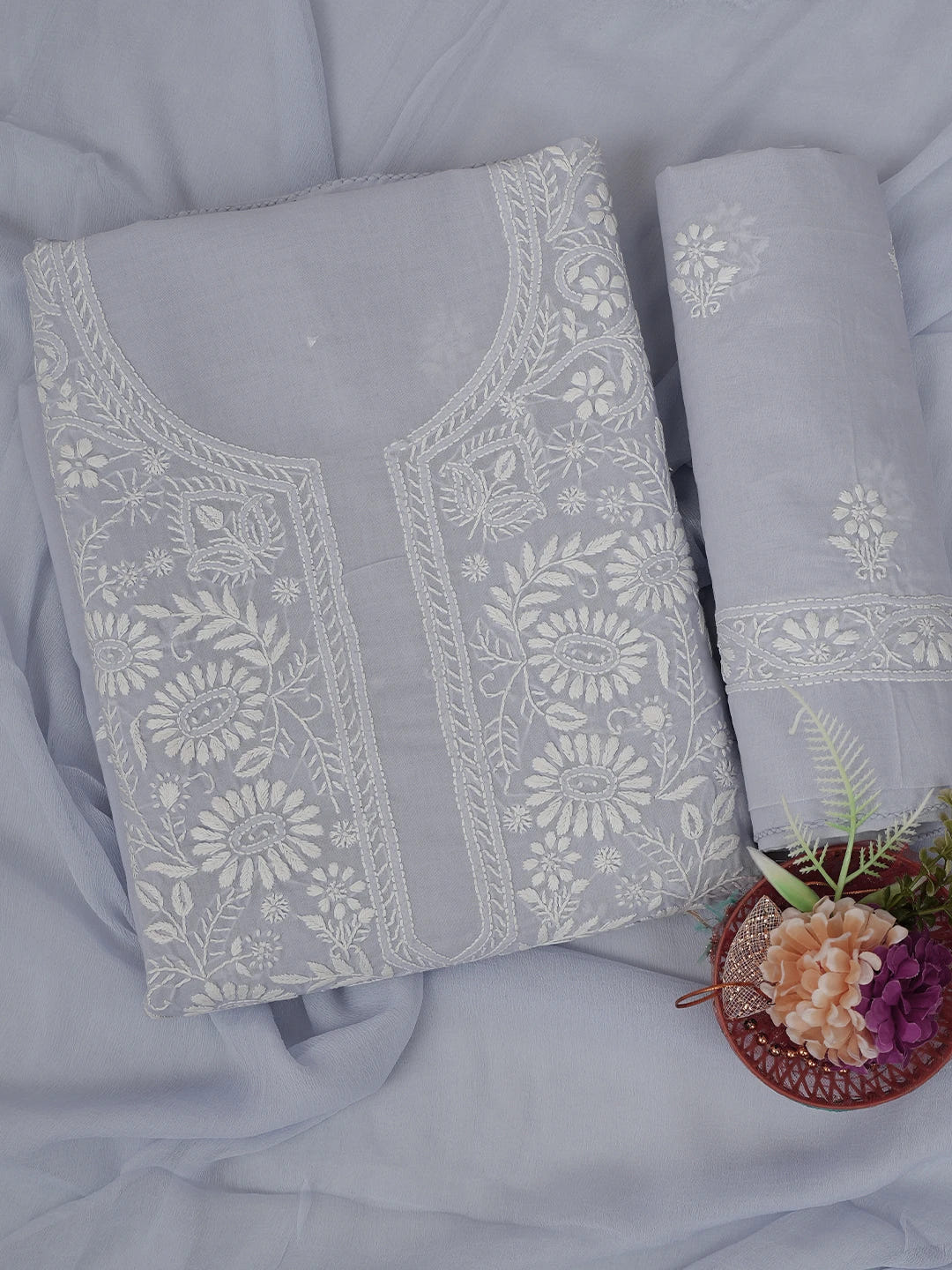 Ada Hand Embroidered Mauve Cotton Lucknowi Chikankari Unstitched Suit Piece 01A633662