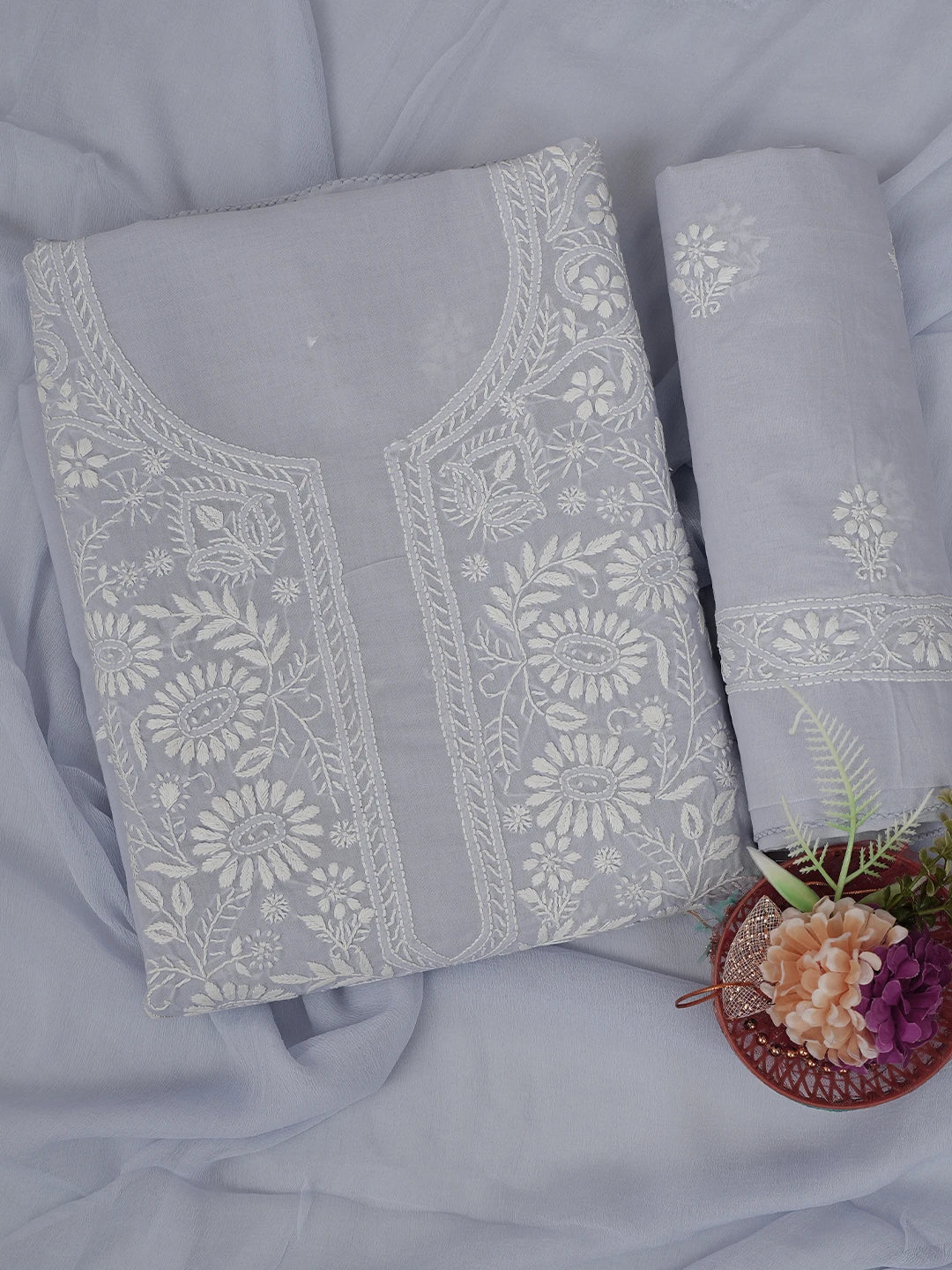 Ada Hand Embroidered Mauve Cotton Lucknowi Chikankari Unstitched Suit Piece 01A633662