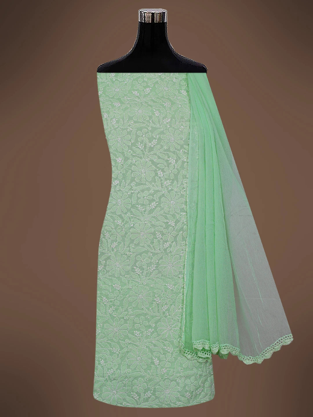 Ada Hand Embroidered Light Green Cotton Lucknowi Chikankari Unstitched Suit Piece 01A659597