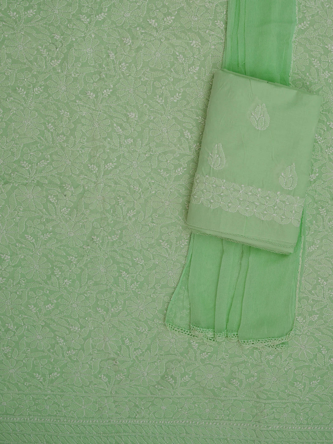 Ada Hand Embroidered Light Green Cotton Lucknowi Chikankari Unstitched Suit Piece 01A659597