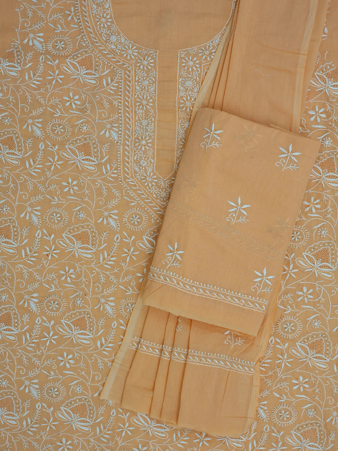 Ada Hand Embroidered Peach Cotton Lucknowi Chikankari Unstitched Suit Piece With Zari Work 01A642090