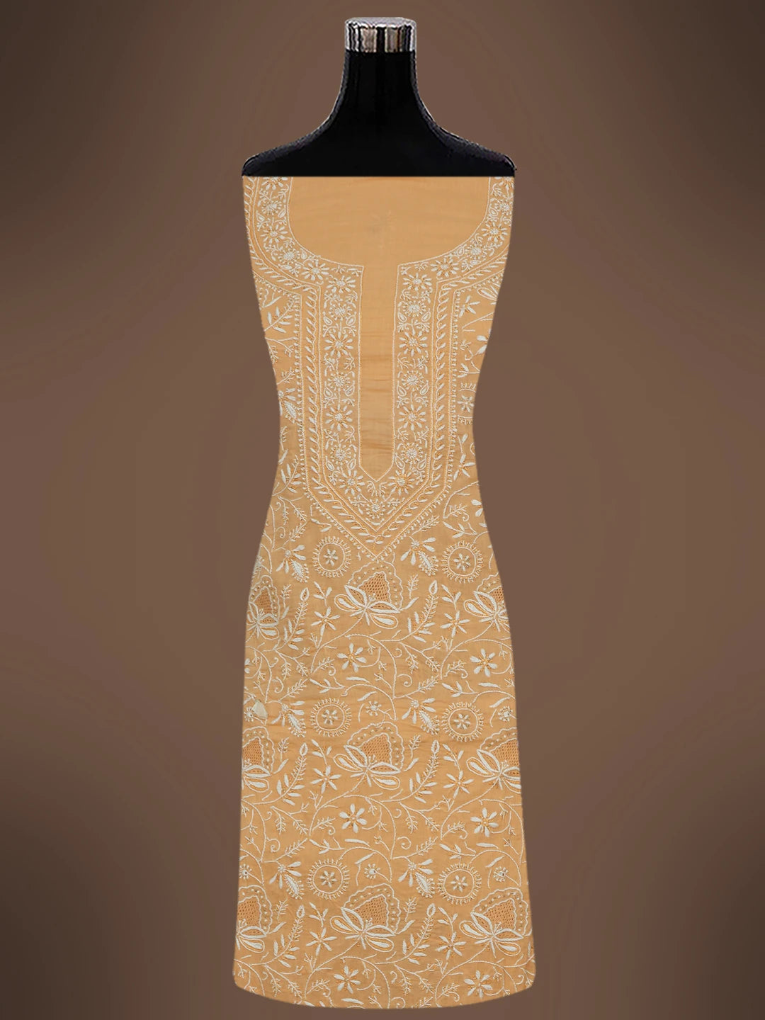 Ada Hand Embroidered Peach Cotton Lucknowi Chikankari Unstitched Suit Piece With Zari Work 01A642090