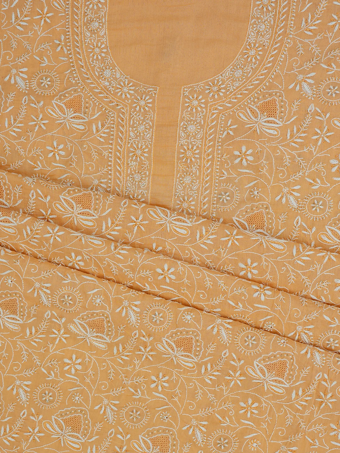 Ada Hand Embroidered Peach Cotton Lucknowi Chikankari Unstitched Suit Piece With Zari Work 01A642090