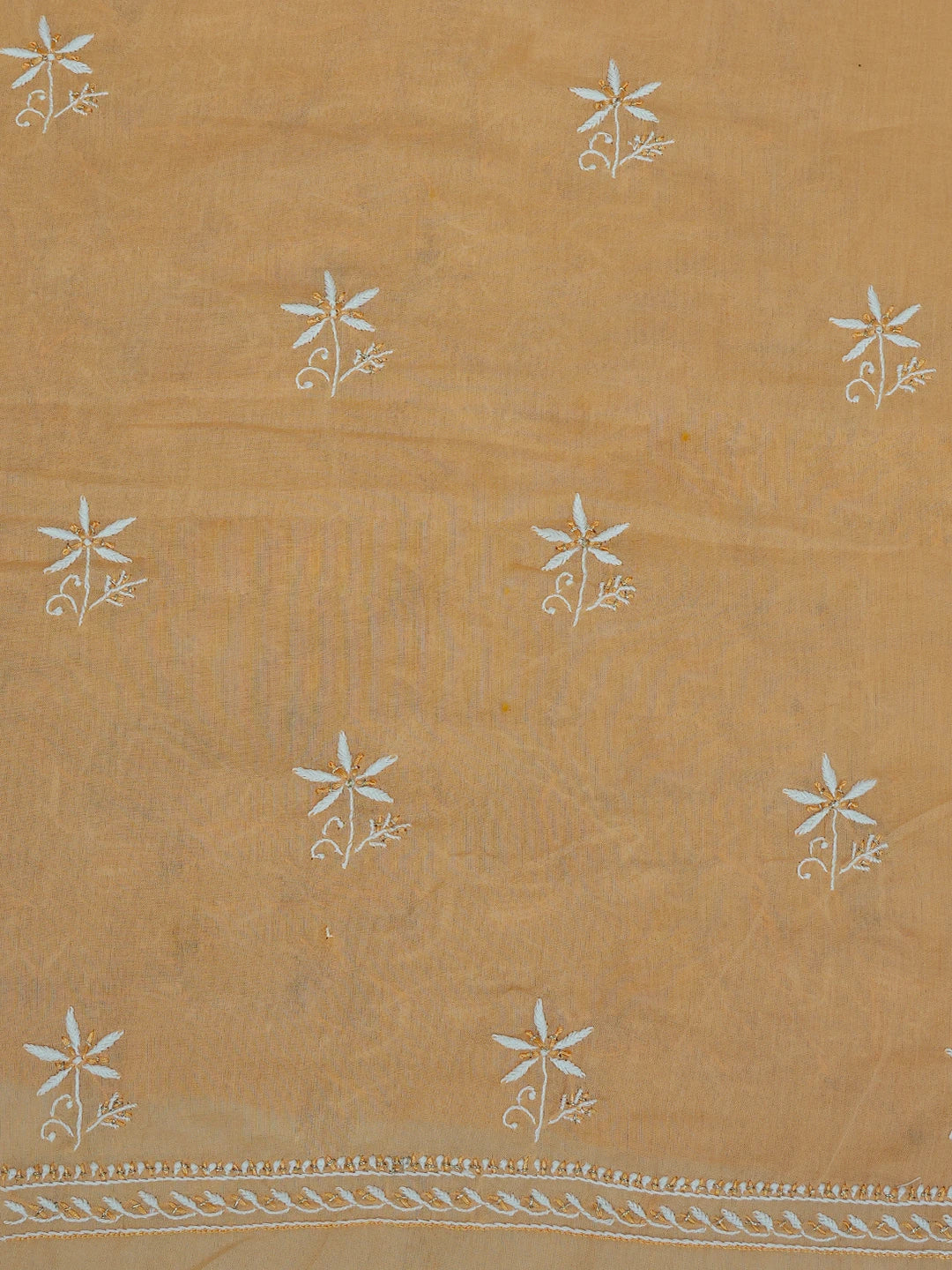 Ada Hand Embroidered Peach Cotton Lucknowi Chikankari Unstitched Suit Piece With Zari Work 01A642090