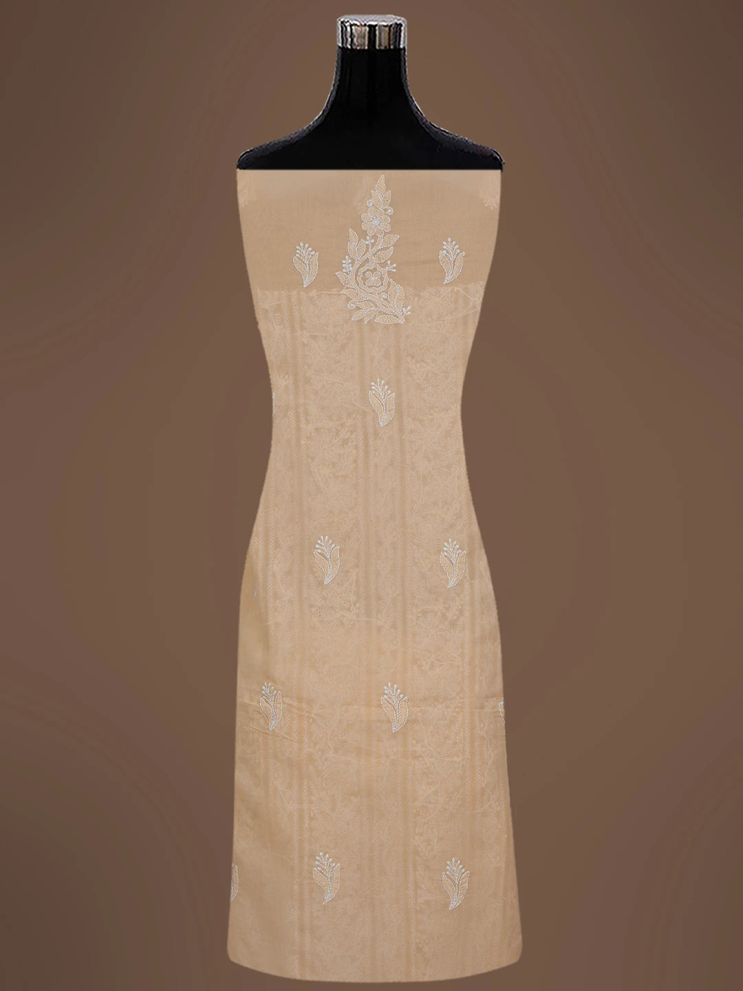 Ada Hand Embroidered Salmon Peach Cotton Lucknowi Chikankari Unstitched Suit Piece 01A651246