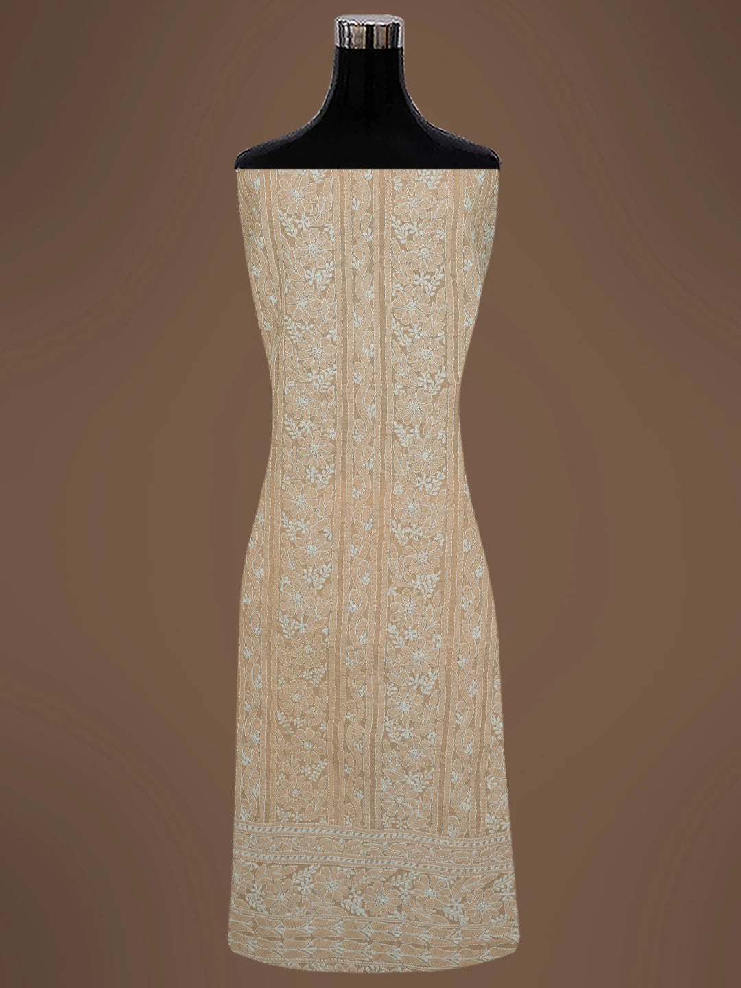 Ada Hand Embroidered Salmon Peach Cotton Lucknowi Chikankari Unstitched Suit Piece 01A651246