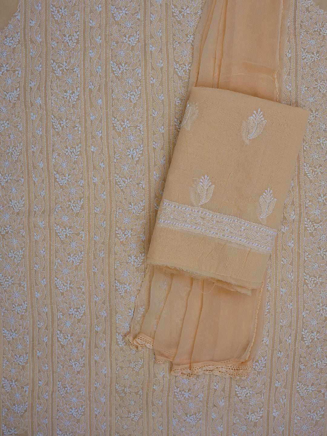 Ada Hand Embroidered Salmon Peach Cotton Lucknowi Chikankari Unstitched Suit Piece 01A651246