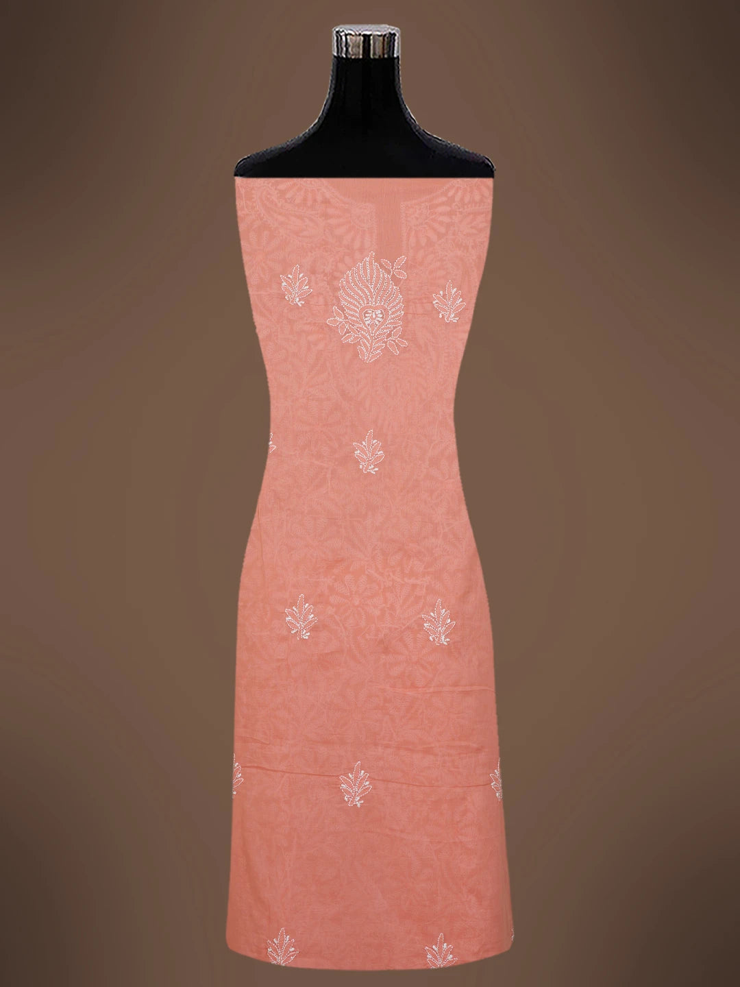 Ada Hand Embroidered Peach Pink Cotton Lucknowi Chikankari Unstitched Suit Piece 01A609937