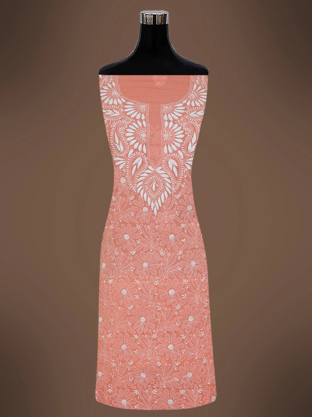 Ada Hand Embroidered Peach Pink Cotton Lucknowi Chikankari Unstitched Suit Piece 01A609937