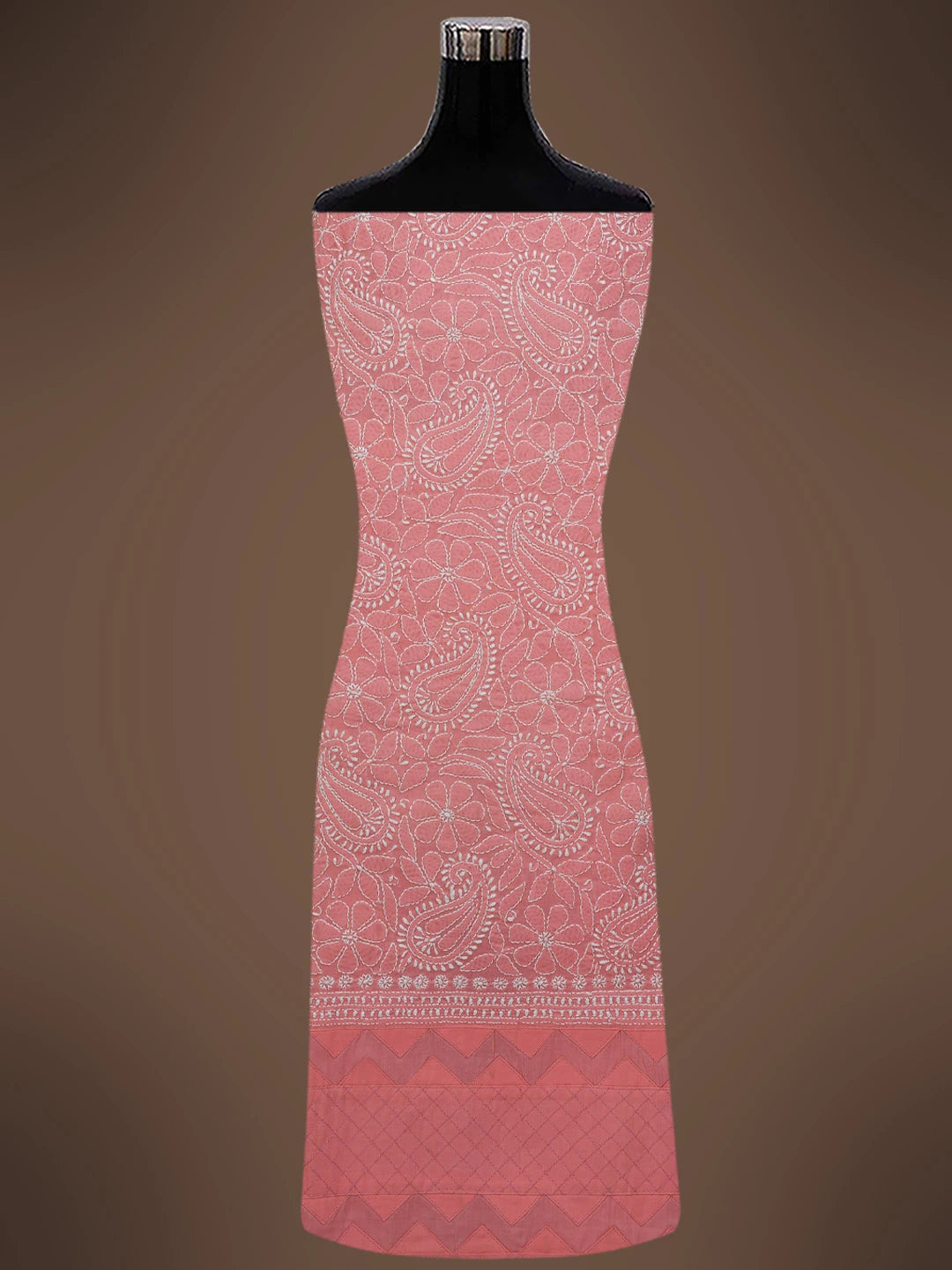 Ada Hand Embroidered Peachy Pink Cotton Lucknowi Chikankari Unstitched Suit Piece 01A105898