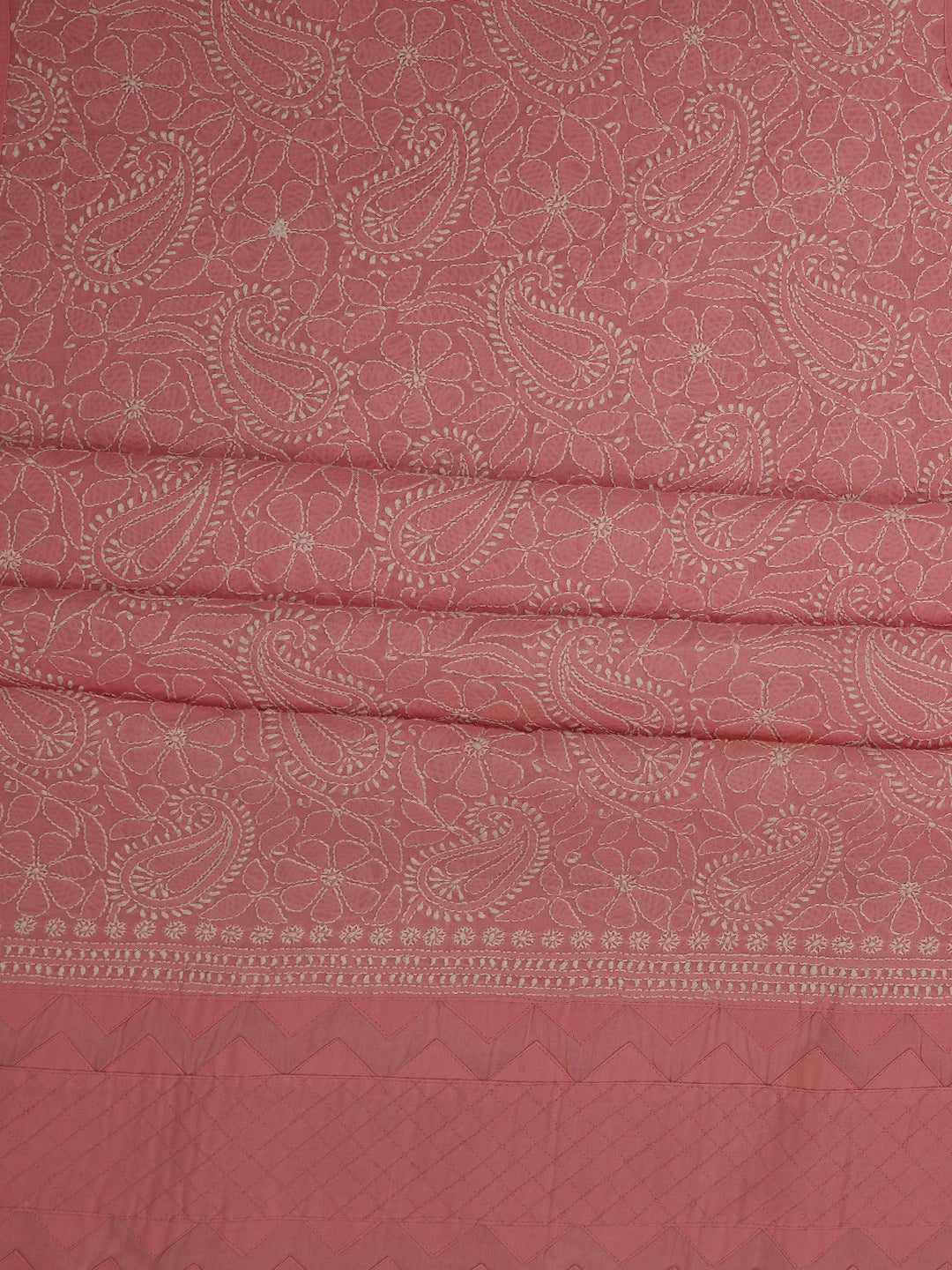 Ada Hand Embroidered Peachy Pink Cotton Lucknowi Chikankari Unstitched Suit Piece 01A105898