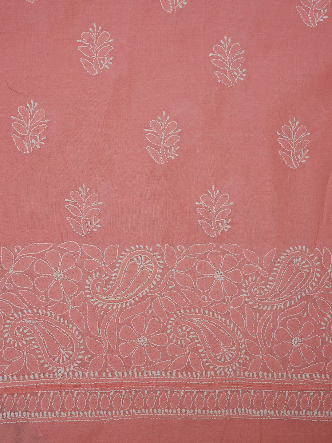 Ada Hand Embroidered Peachy Pink Cotton Lucknowi Chikankari Unstitched Suit Piece 01A105898