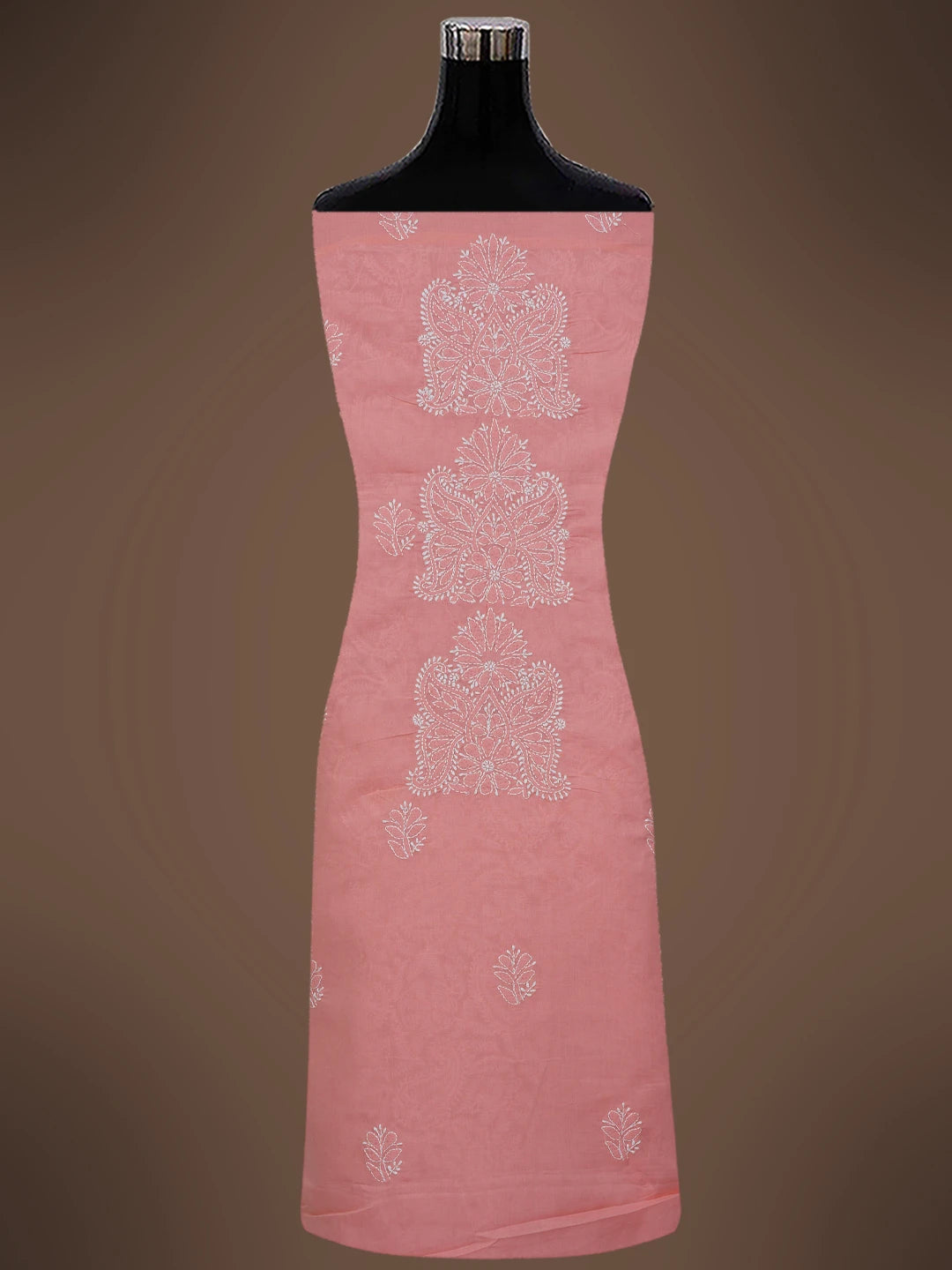 Ada Hand Embroidered Peachy Pink Cotton Lucknowi Chikankari Unstitched Suit Piece 01A105898