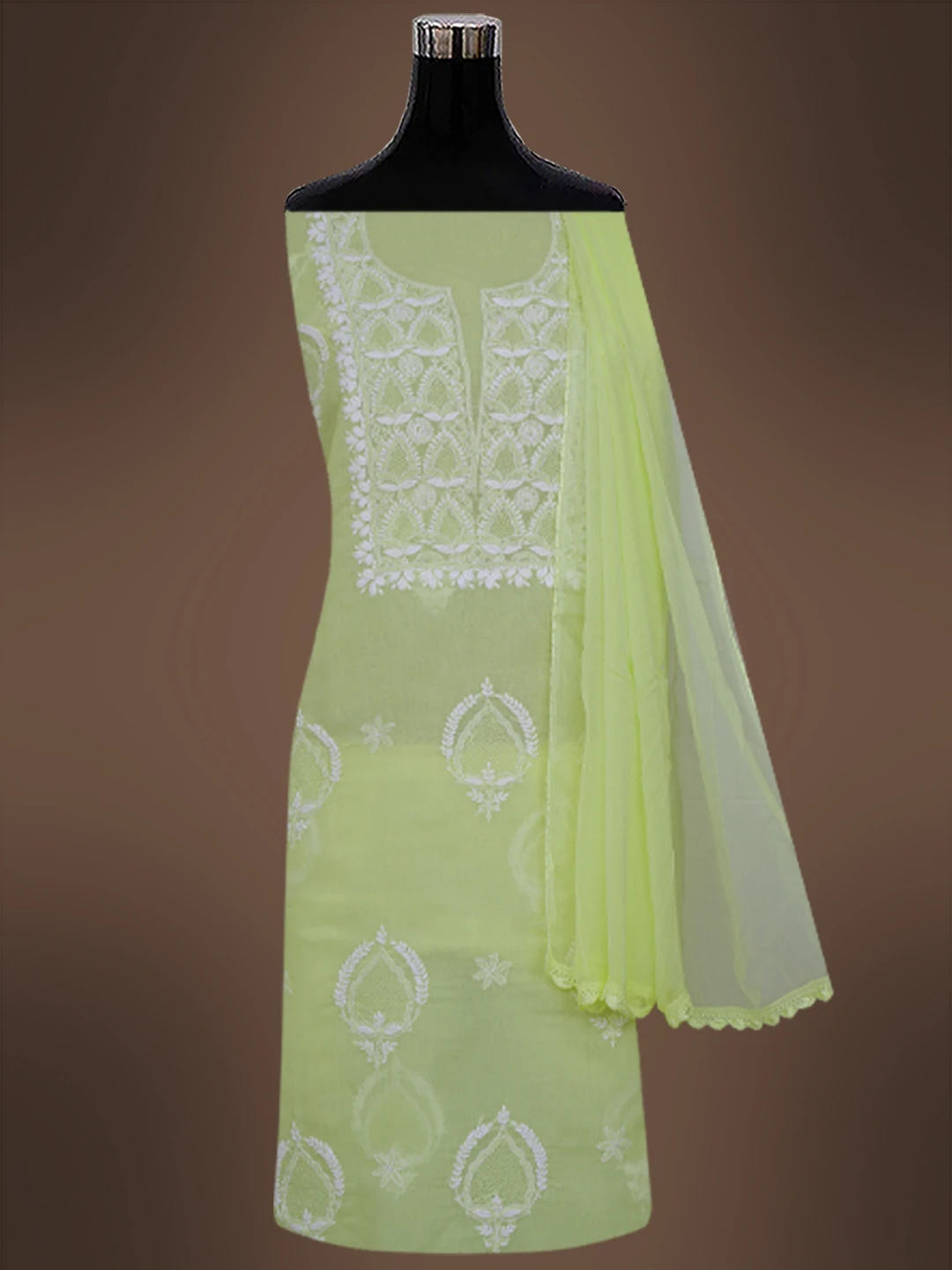 Ada Hand Embroidered Lemon Cotton Lucknowi Chikankari Unstitched Suit Piece 01A512714