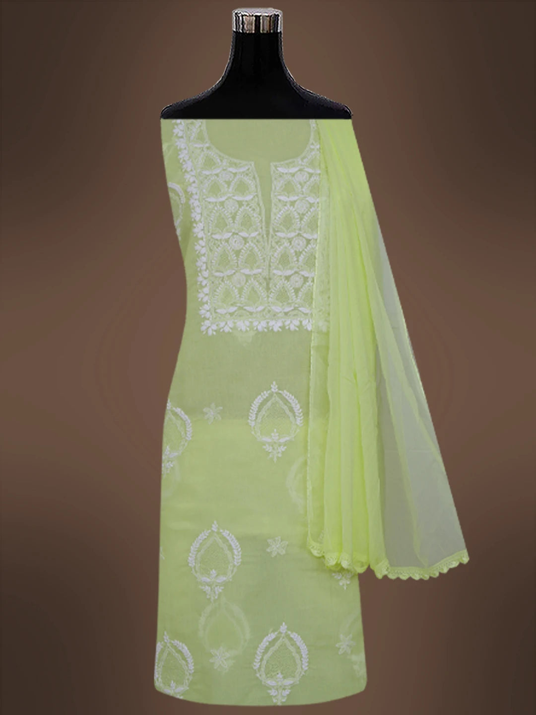 Ada Hand Embroidered Lemon Cotton Lucknowi Chikankari Unstitched Suit Piece 01A512714