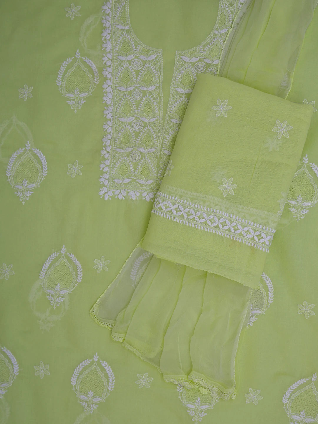 Ada Hand Embroidered Lemon Cotton Lucknowi Chikankari Unstitched Suit Piece 01A512714