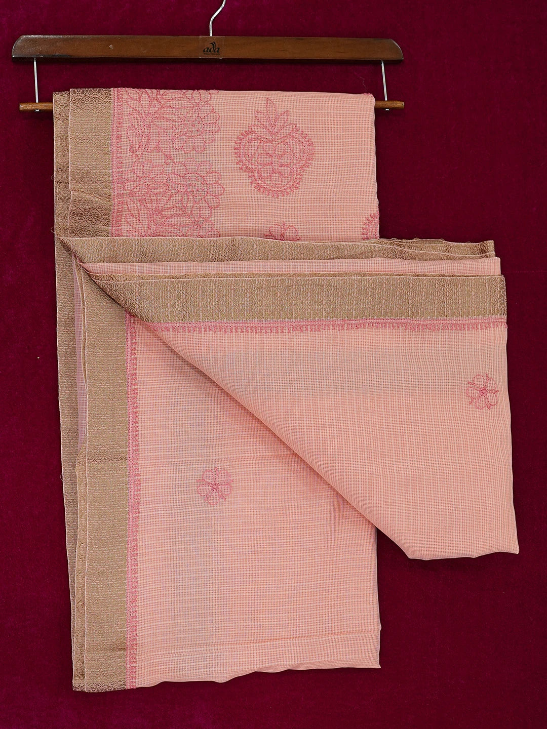 Ada Hand Embroidered Peach Chanderi Lucknowi Chikankari Saree and Blouse 01A681583