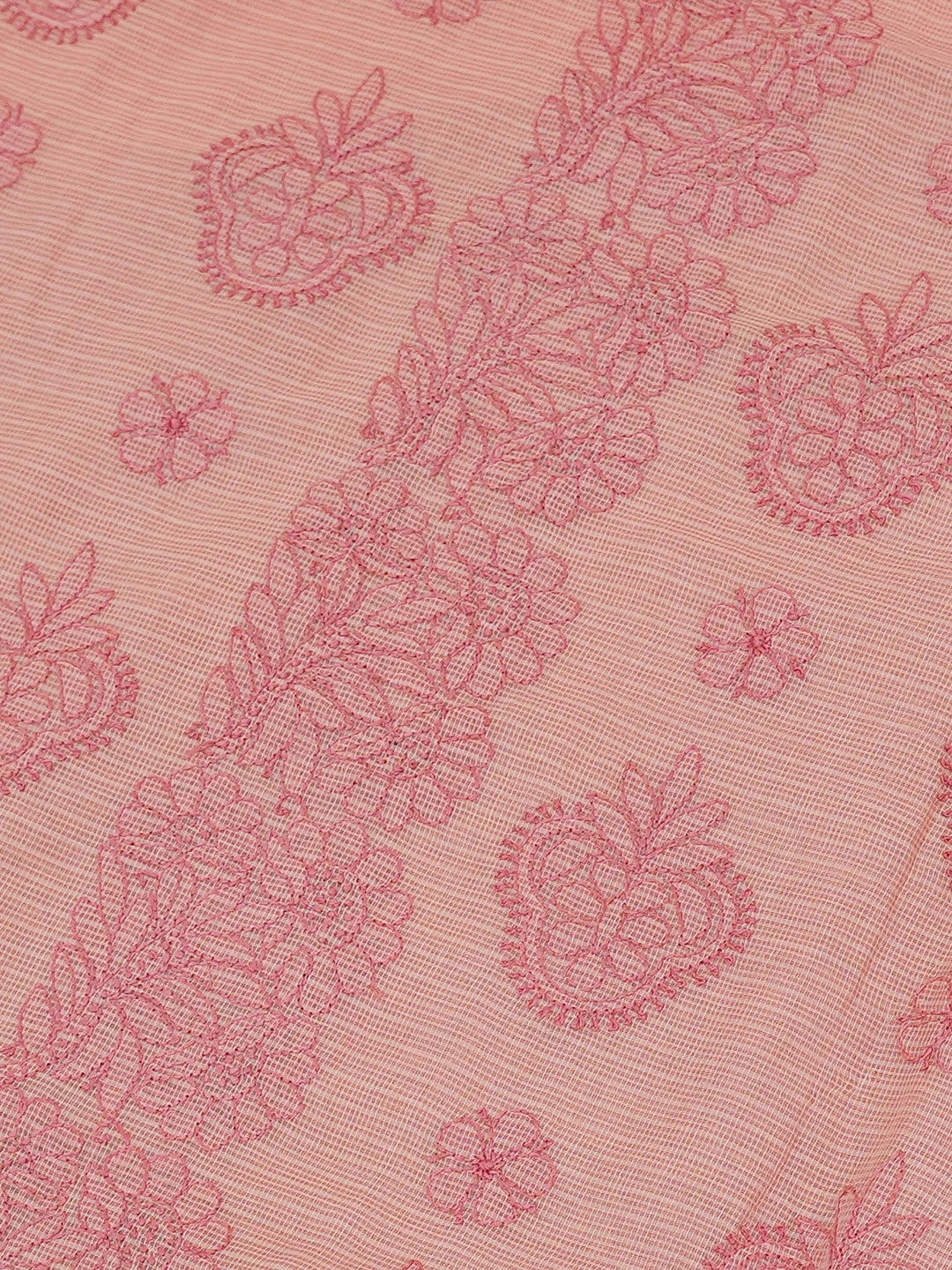 Ada Hand Embroidered Peach Chanderi Lucknowi Chikankari Saree and Blouse 01A681583