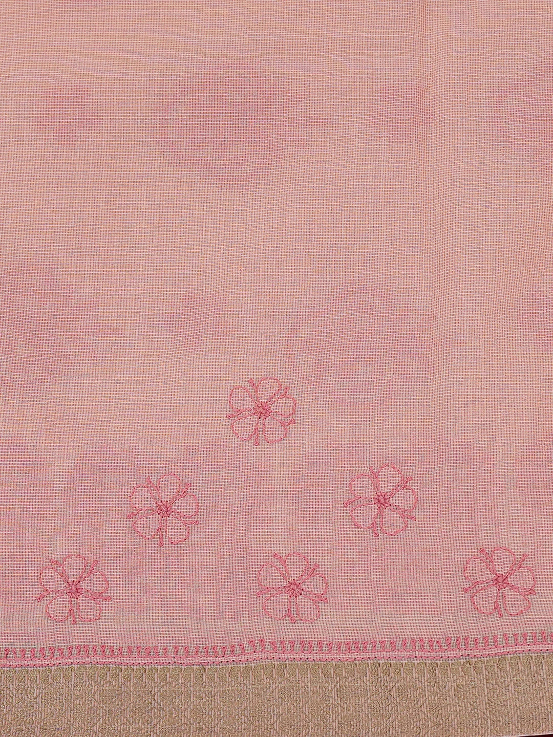Ada Hand Embroidered Peach Chanderi Lucknowi Chikankari Saree and Blouse 01A681583