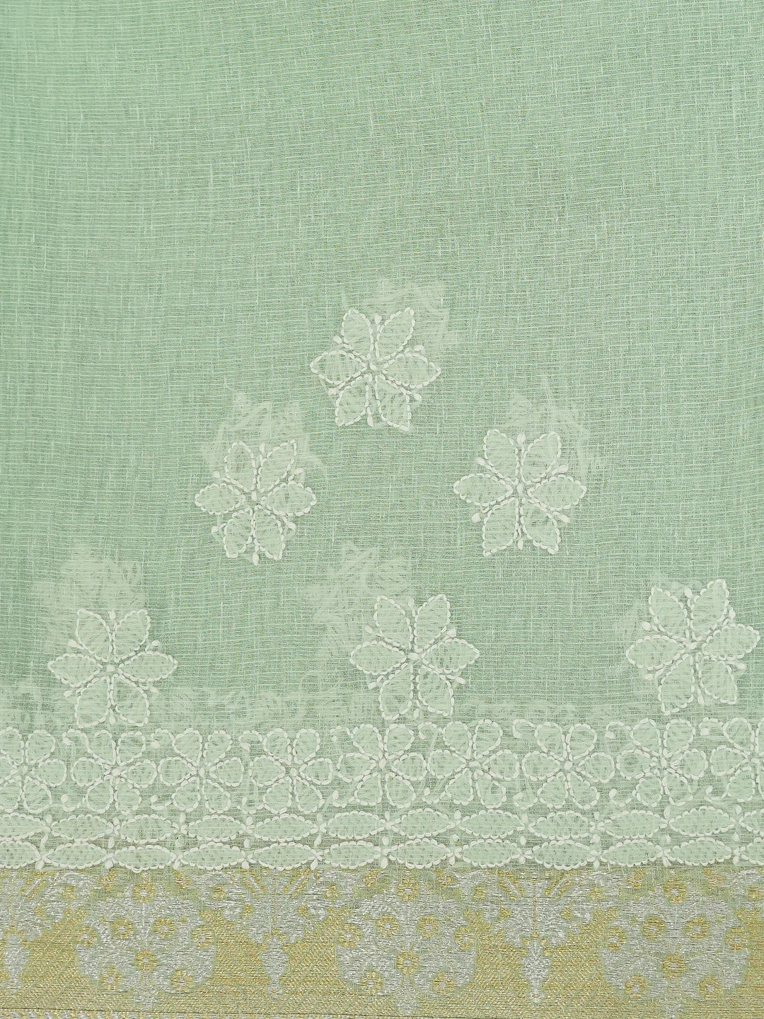 Ada Hand Embroidered Sea Green Chanderi Lucknowi Chikankari Saree and Blouse 01A719801