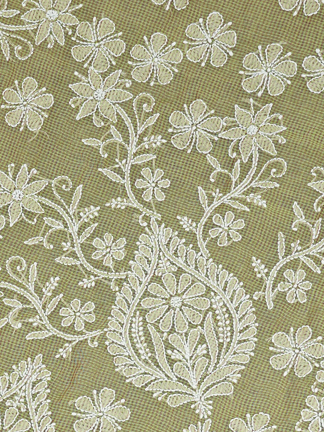 Ada Hand Embroidered Mehandi Green Chanderi Lucknowi Chikankari Saree and Blouse 01A719800