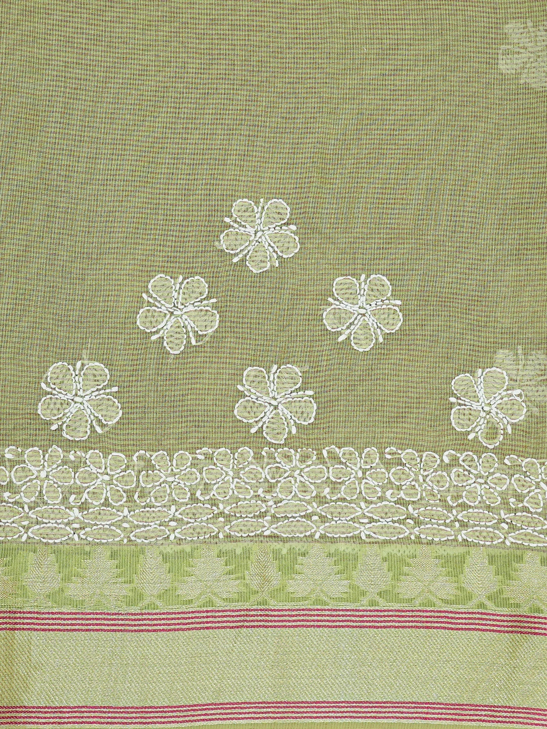 Ada Hand Embroidered Mehandi Green Chanderi Lucknowi Chikankari Saree and Blouse 01A719800