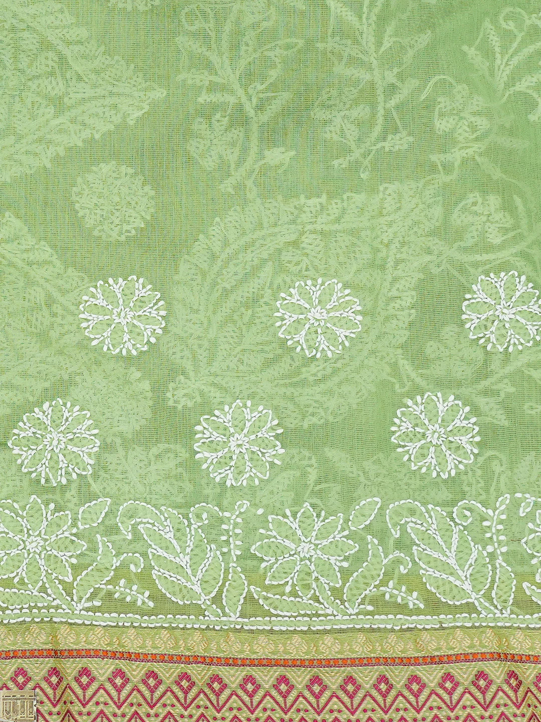 Ada Hand Embroidered Green Chanderi Lucknowi Chikankari Saree and Blouse 01A719802