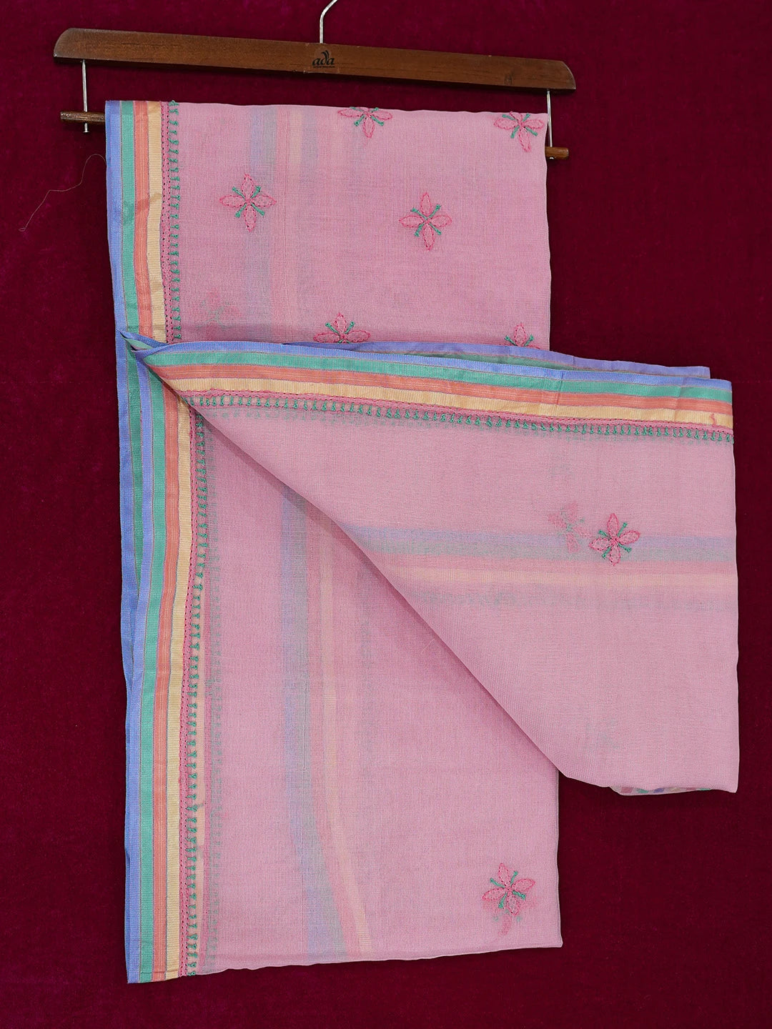 Ada Hand Embroidered Pink Super Net Chanderi Lucknowi Chikankari Saree and Blouse 01A688579