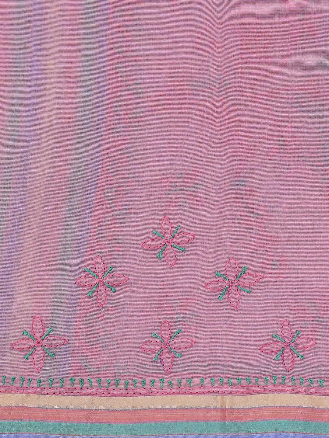 Ada Hand Embroidered Pink Super Net Chanderi Lucknowi Chikankari Saree and Blouse 01A688579