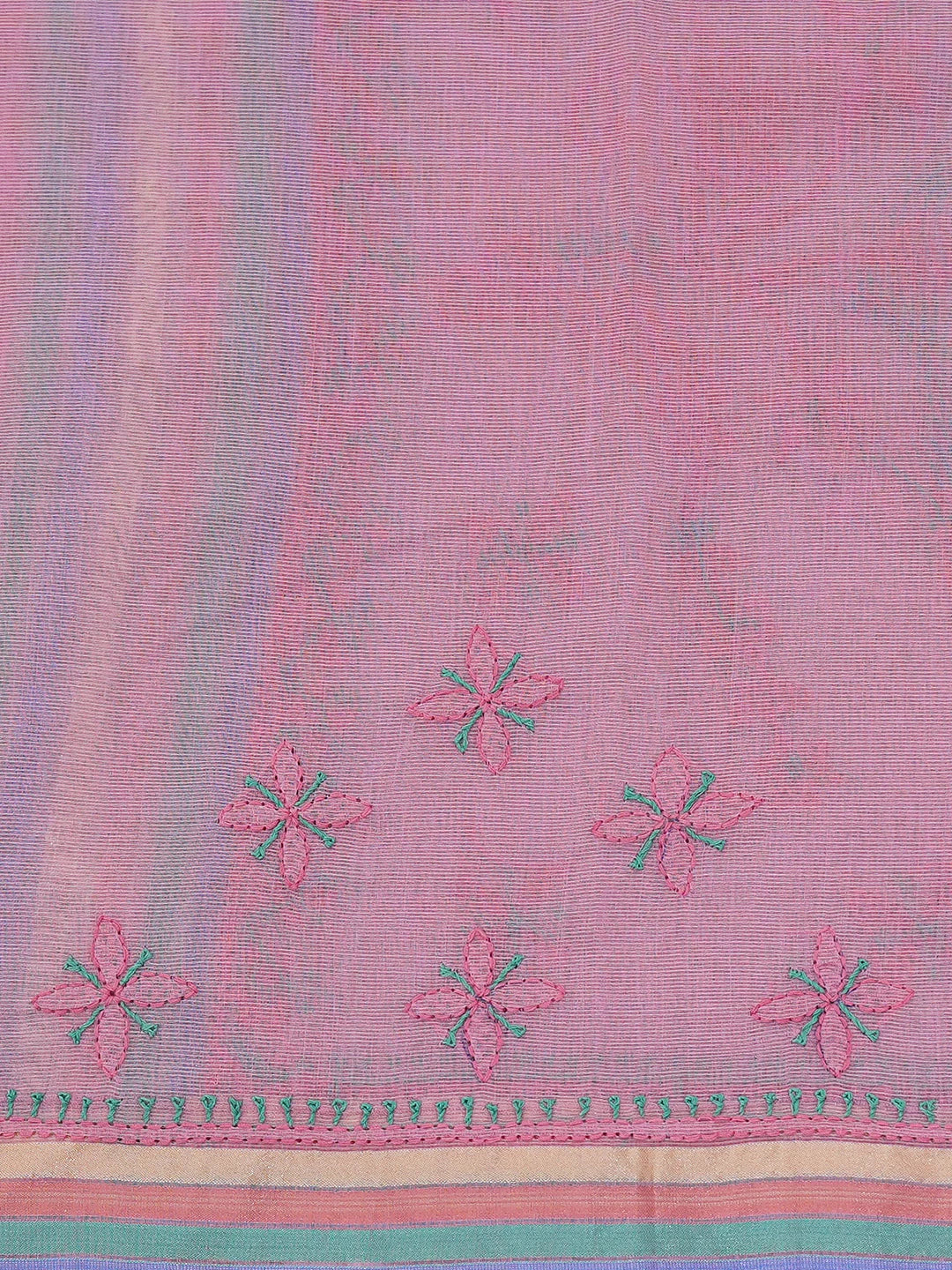 Ada Hand Embroidered Pink Super Net Chanderi Lucknowi Chikankari Saree and Blouse 01A688579