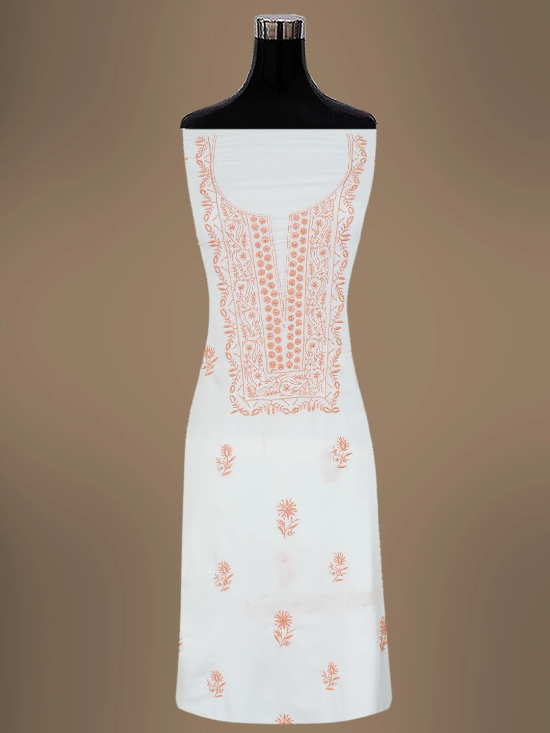 Ada Hand Embroidered White Modal Lucknowi Chikankari Unstitched Kurta Dupatta Set 01A392264